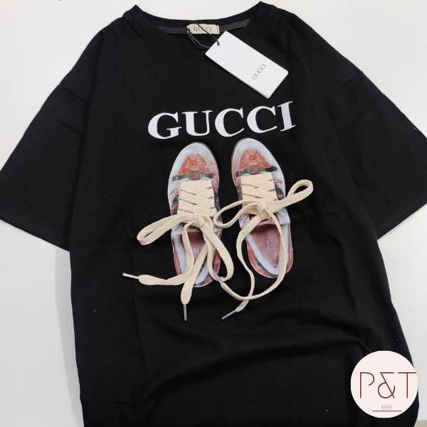 Áo Phông Nữ Chất Cotton Dày Dặn Hình Đôi Giày Dáng Rộng