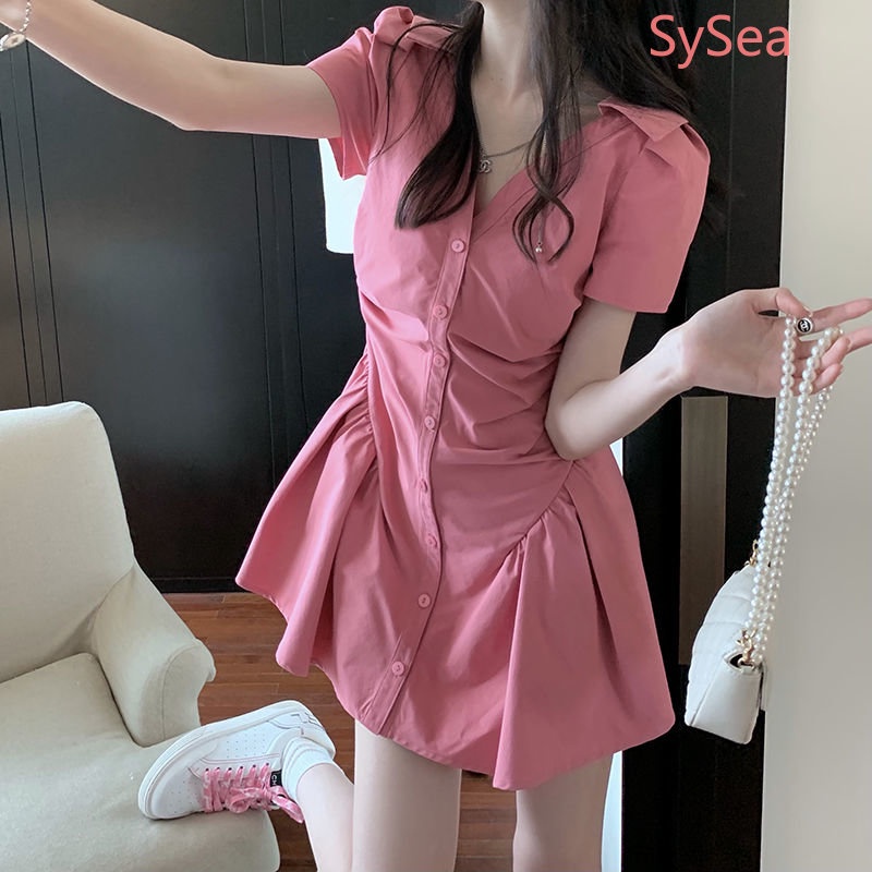 Đầm Sơ Mi Xếp Ly Phong Cách Hàn Quốc Cho Nữ