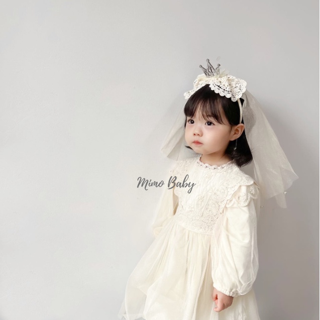 Bờm cô dâu, bờm nơ gắn voan phong cách tiểu thư cho bé gái BD68 Mimo Baby