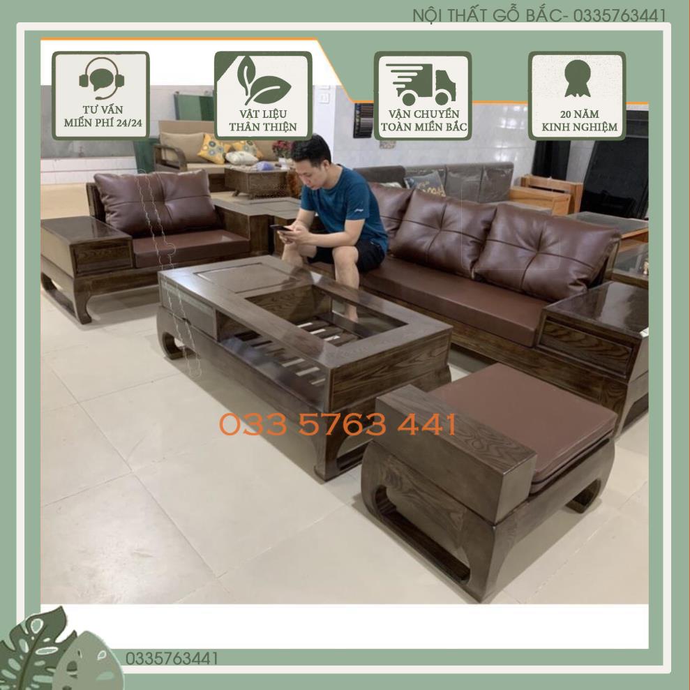 Ghế sofa phòng khách kiểu dáng chân quỳ hiện đại làm từ gỗ sồi nga 100% không pha tạp, kích thước lớn