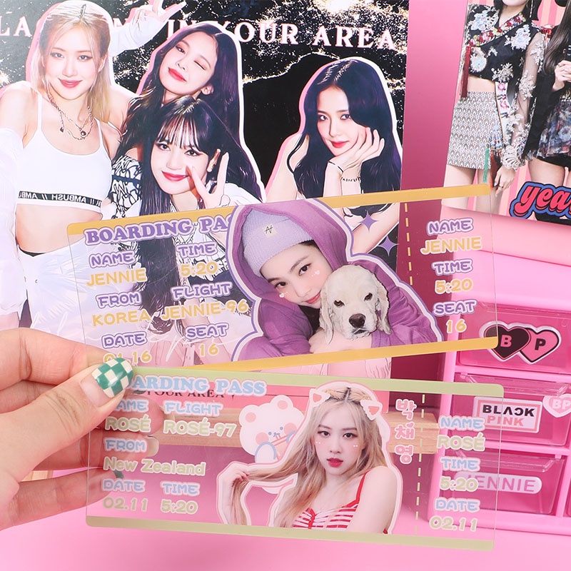 VPP250 Thẻ mô phỏng vé máy bay họa tiết thần tượng trong suốt hình ảnh nhóm nhạc BlackPink