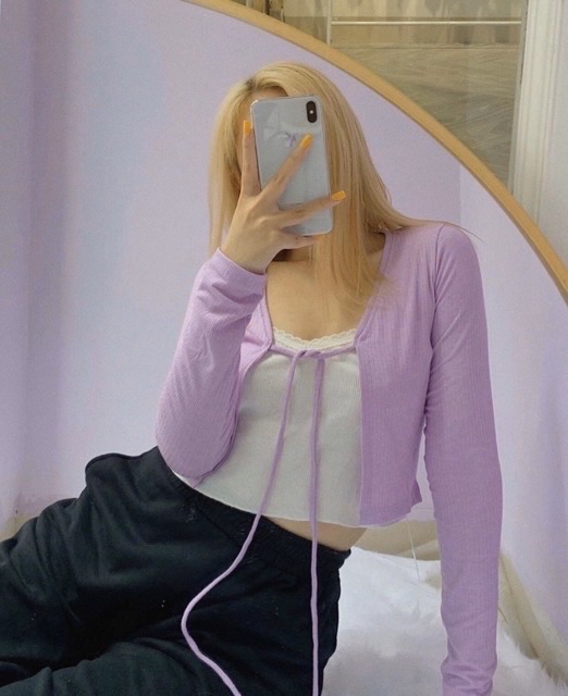Áo khoác cardigan croptop buộc nơ chất thun gân - B5U | BigBuy360 - bigbuy360.vn