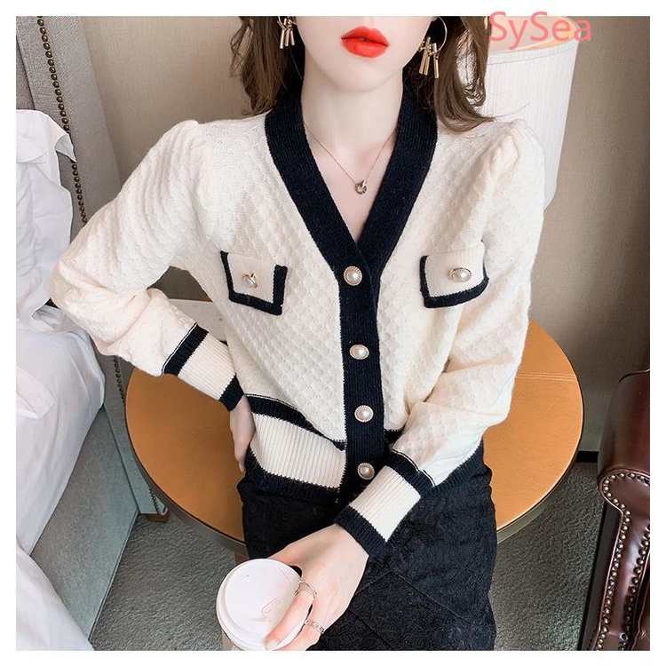 Áo Khoác Cardigan Dệt Kim Đính Ngọc Trai Thời Trang Thu Đông Cho Nữ