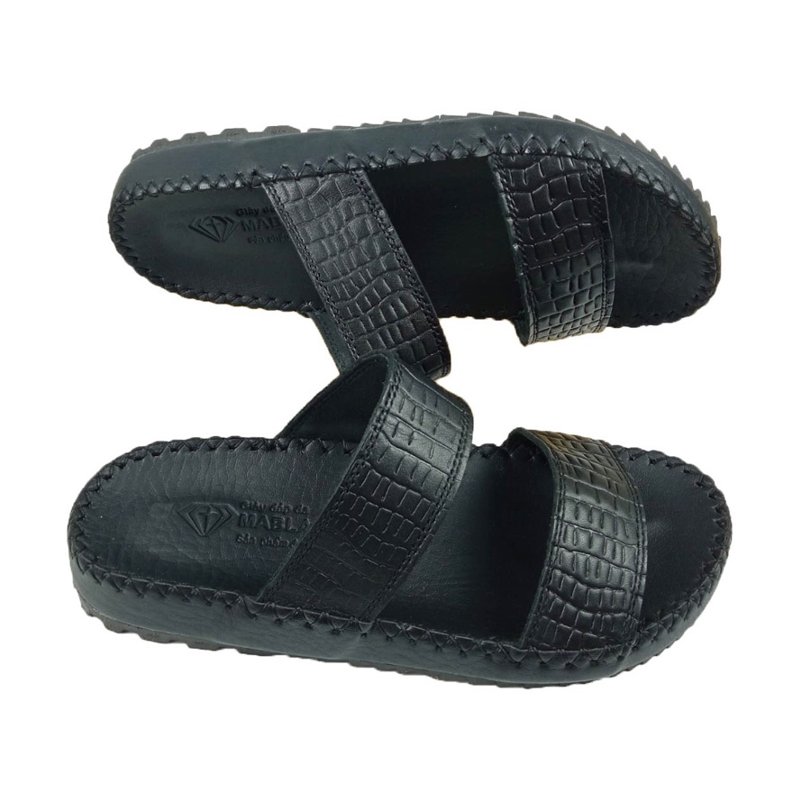 Dép nam quai ngang da bò thật màu Đen dập vân cá sấu AT85