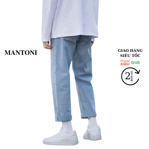 Quần jean nam Mantoni, quần bò nam nữ ống rộng cao cấp, co giãn tốt, thoáng mát