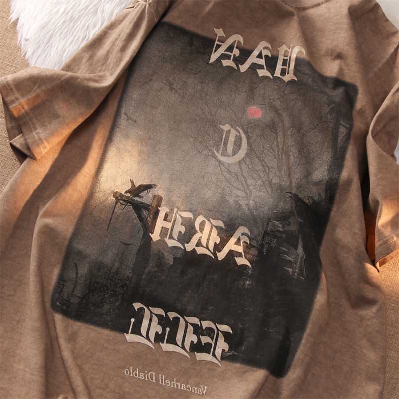 Áo Thun 100% Cotton Nguyên Chất Tay Ngắn In Hình Khu Rừng Màu Tối Phong Cách Hip Hop Đường Phố Cho Nam Và Nữ