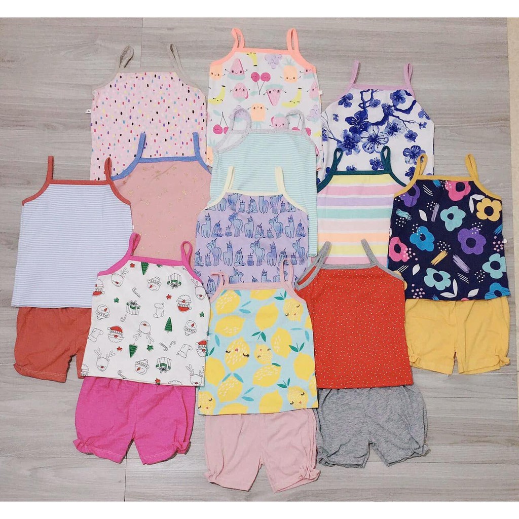 Bộ đồ hai dây cotton cực yêu cho bé gái