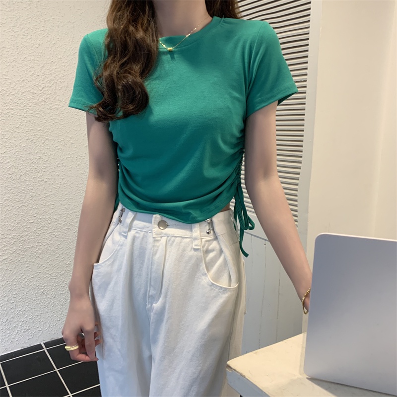 Áo thun nữ tay ngắn vải cotton dáng ôm màu trơn cổ tròn APN021