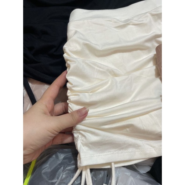 2FASHIONISTA Chân váy dây rút lụa mềm mại kèm quần lót trong - hình thật - Freesize dưới 52kg