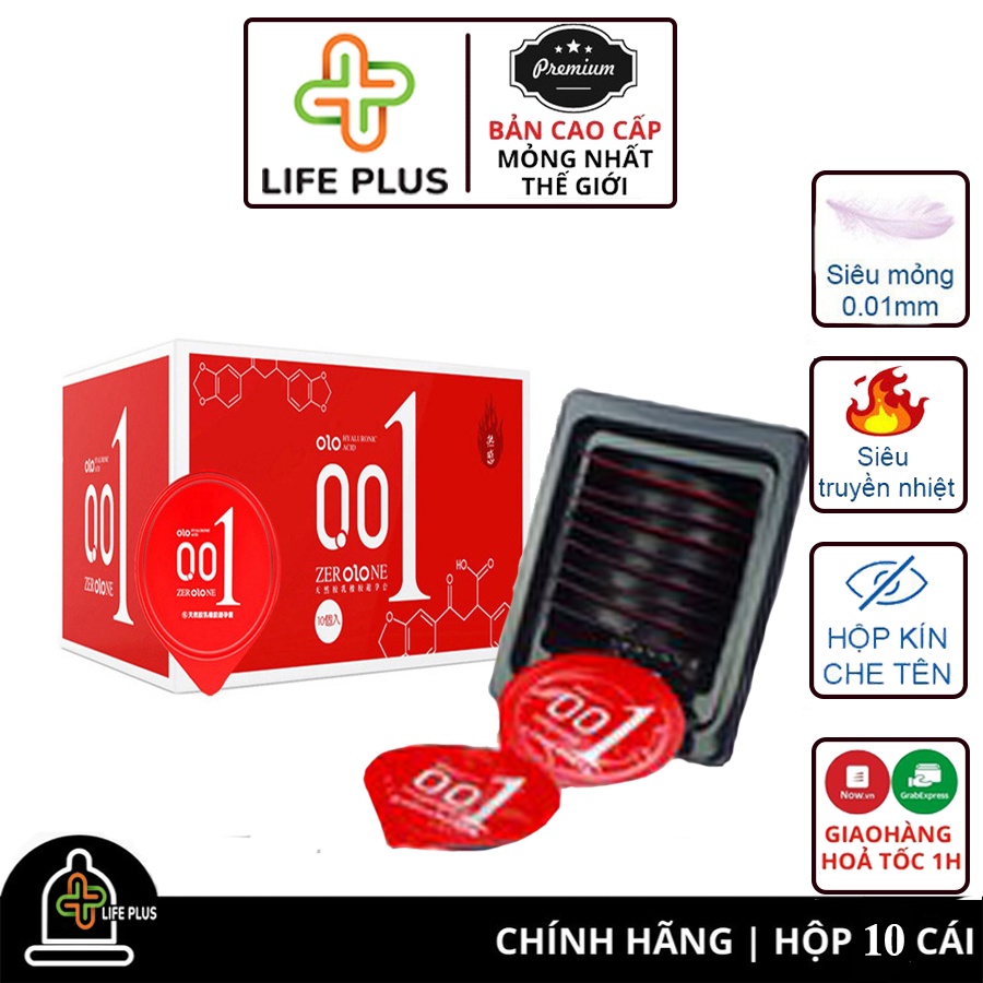 Bao Cao Su Siêu Mỏng OLO 001mm Tăng Thời Gian QH, Nhiều Gel Bôi Trơn Hộp 10 bcs - Tặng Bao Cao Su LP01 - Life Plus Store