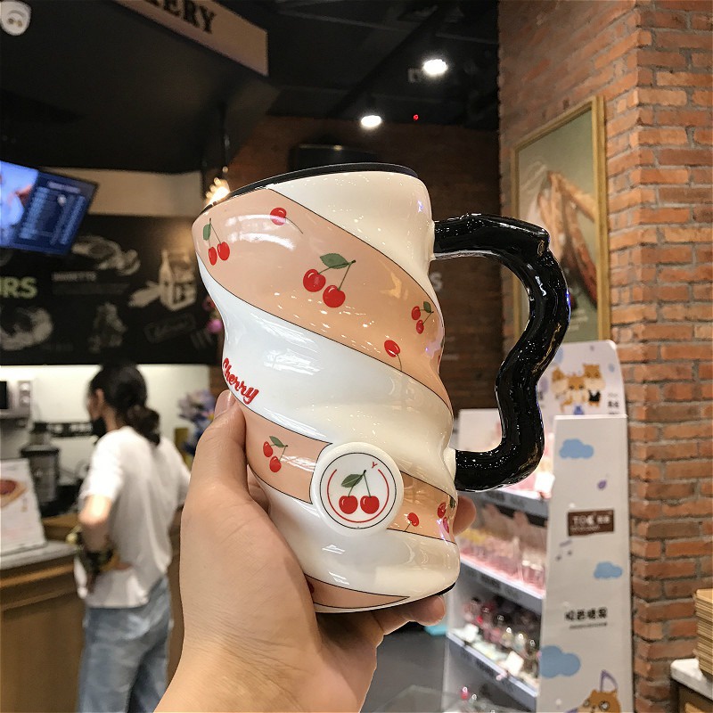 Cốc sứ văn phòng giữ nhiệt cao cấp 500ml, ly sứ uống nước Unicorn cute dễ thương có nắp đậy cỡ lớn HILLS STORE