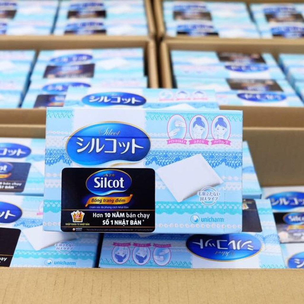 Bông tẩy trang Silcot Nhật Bản Hộp 82 miếng Xanh Blue - Silcot Unicharm