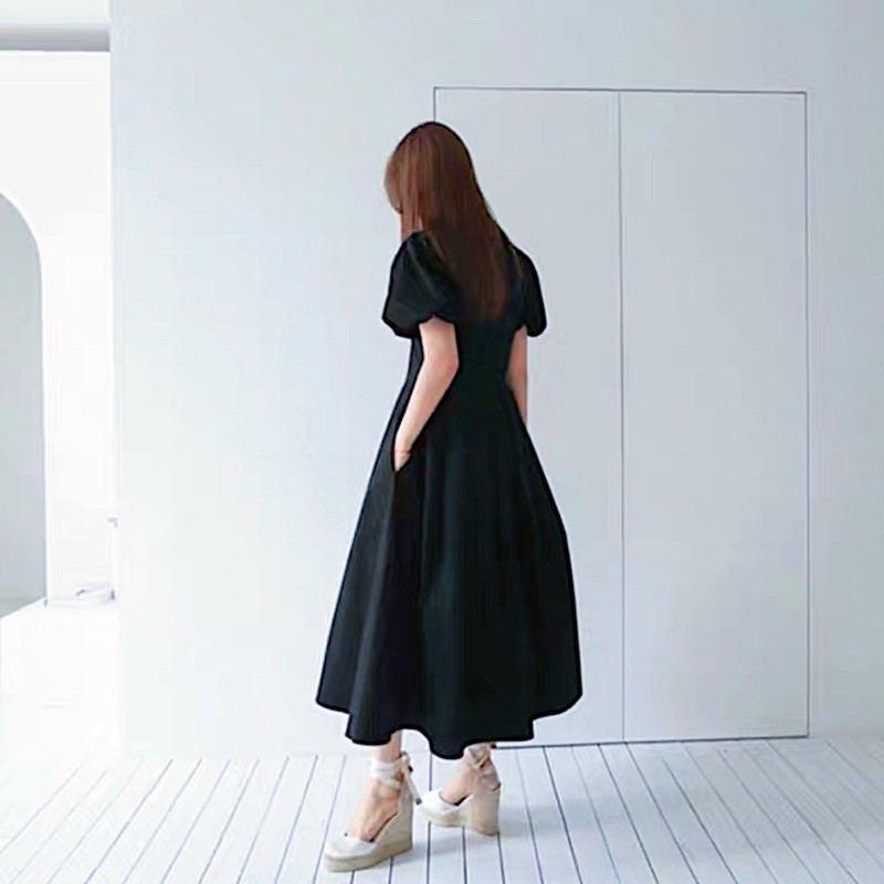 Đầm váy cổ tròn xếp li 4 màu