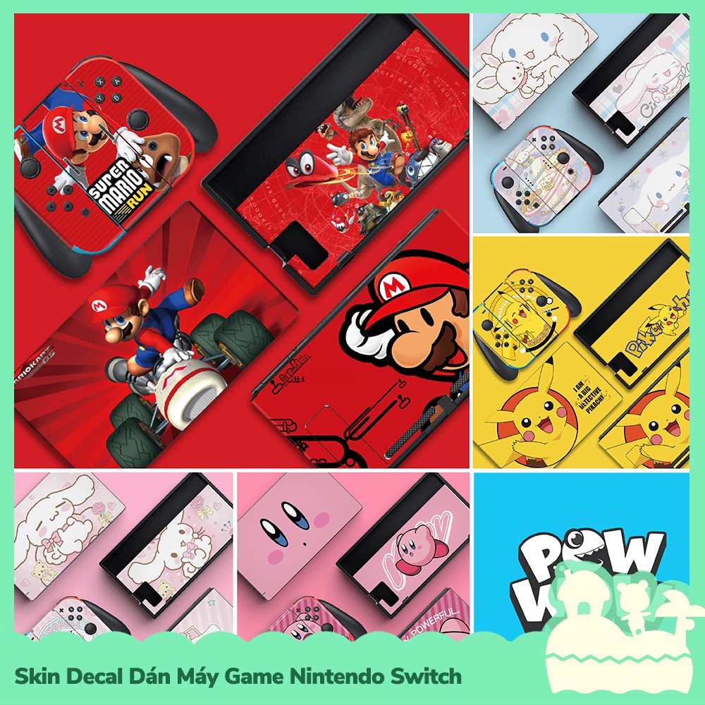 [Sẵn VN] Set Skin Dán Cho Joycon, Dock, Máy Game Nintendo Switch Mario, Pikachu, Kirby &amp; Sanrio