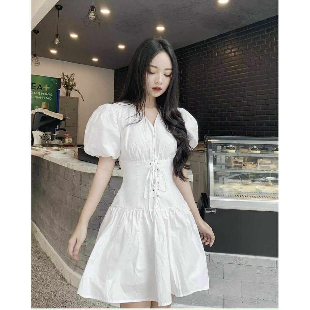 Đầm dự tiệc đan dây eo tay bồng chichi | BigBuy360 - bigbuy360.vn