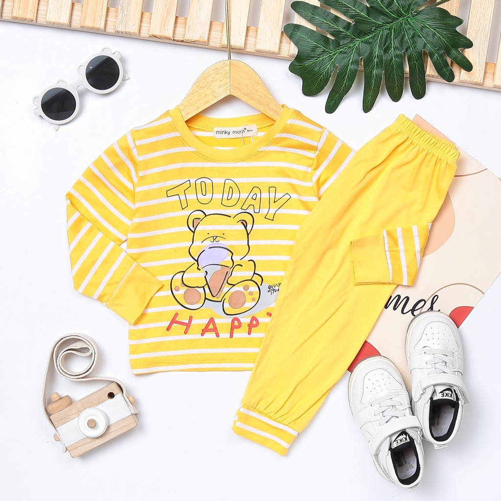 [Bé 7-32kg] Bộ Dài tay thun lạnh sọc dệt in hình Minky Mom mềm mịn cho bé trai bé gái từ 7-32kg