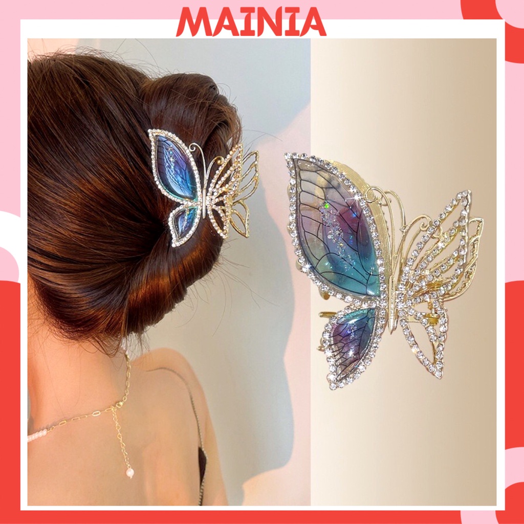 Kẹp Tóc Càng Cua Kim Loại Hàn Quốc Butterfly Xanh Tím Đính Đá Sang Chảnh Kẹp Tóc Đi Chơi Đi Tiệc Mainia Shop
