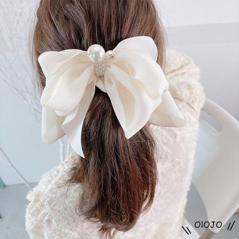 Kẹp Tóc Đính Nơ Ngọc Trai Cỡ Lớn Phong Cách Hàn Quốc Dễ Thương Cho Nữ