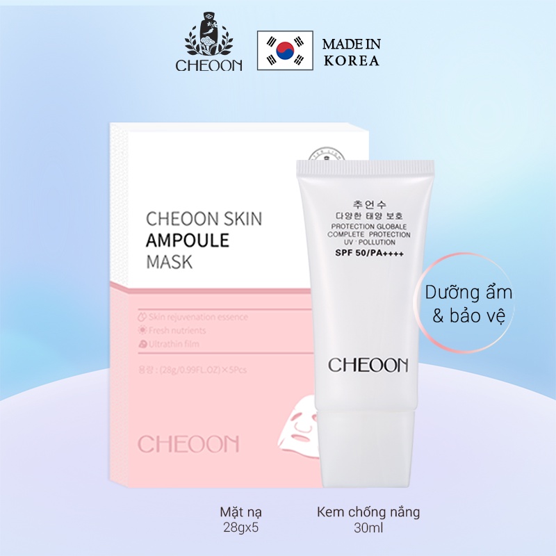 Bộ đôi chống nắng cơ bản CHEOON gồm Mặt nạ dưỡng da 28Gx5 miếng, Kem chống nắng 30g