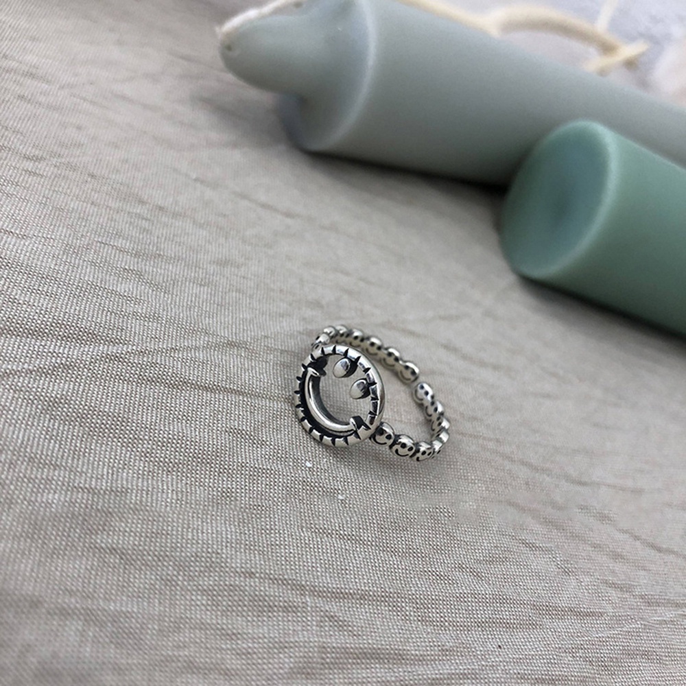 Nhẫn Mạ Bạc Hình Mặt Cười Thiết Kế Dây Xích Cổ Điển Phong Cách Hàn Quốc Cho Nữ