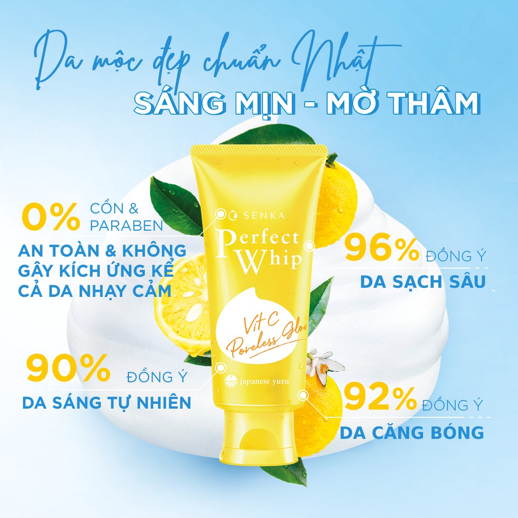 Bộ 02 Sữa Rửa Mặt Senka Perfect Whip Vit C Dưỡng Sáng Mờ Thâm 100g