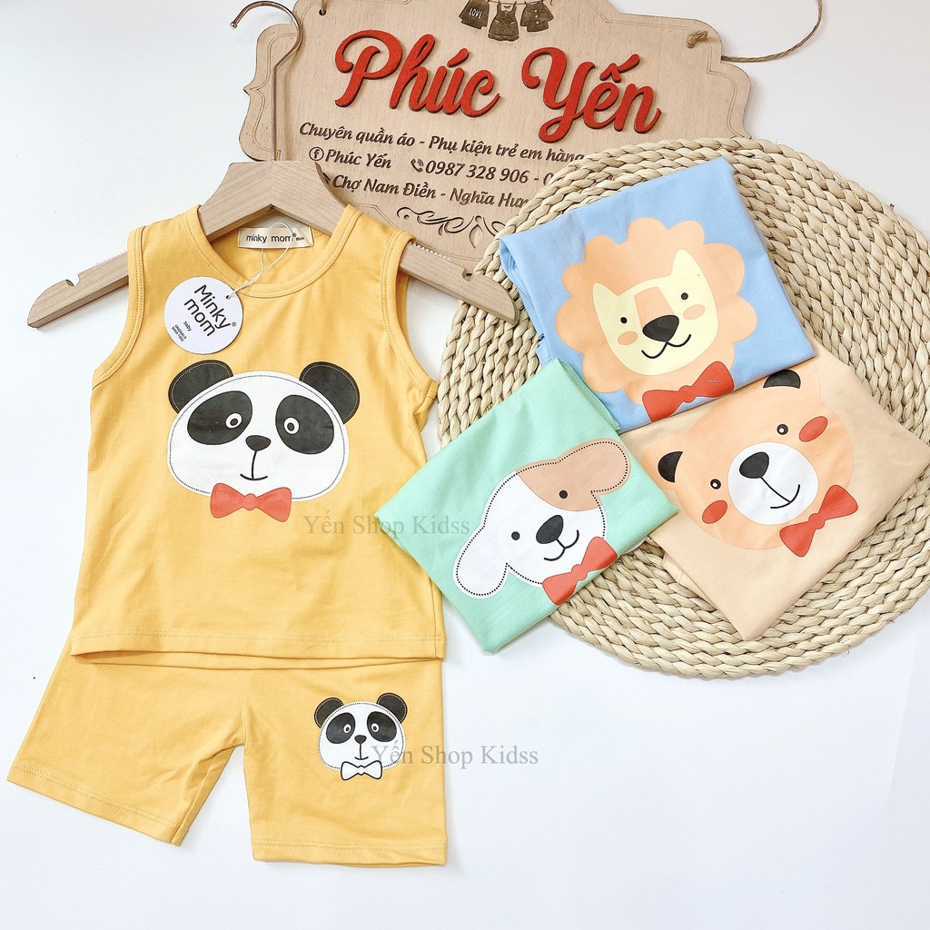 Sale !!! Bộ Ba Lỗ Cotton 100 % Minky Mom In Họa Tiết Gấu-Chó-Sư Tử Cho Bé_Super Sale (9-19kg) (1313 )