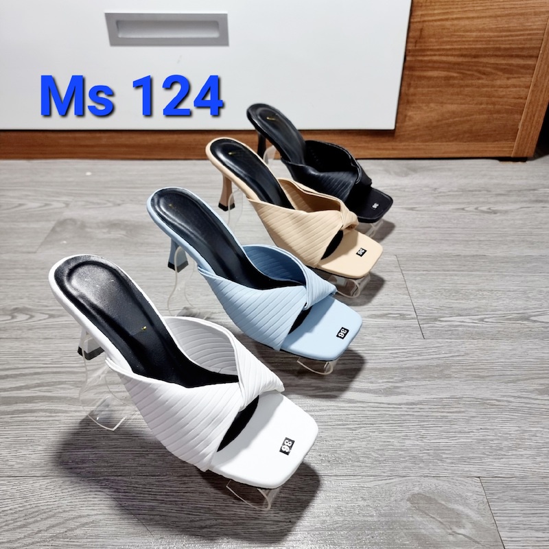 15.6Dép Cao Gót Nữ 5p Phân Gót Nhọn Quai Xếp Siêu Xinh - MS 124