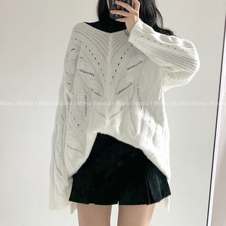 Áo len trăngs cổ V -Váy nhung xếp li