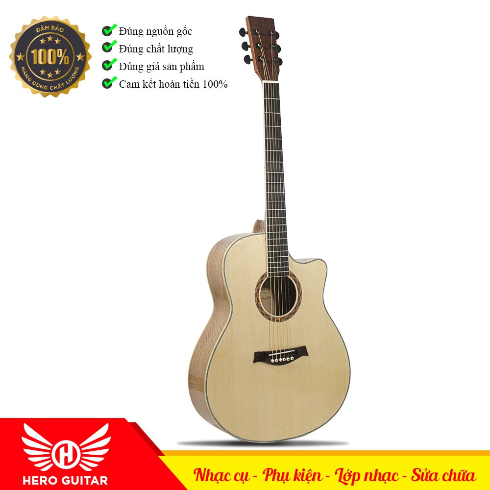 Guitar acoustic LN3 (tặng FULL phụ kiện)- Đàn gỗ còng cườm nguyên tấm,màu gỗ đẹp, âm thanh sáng- Hero Guitar Đà Nẵng