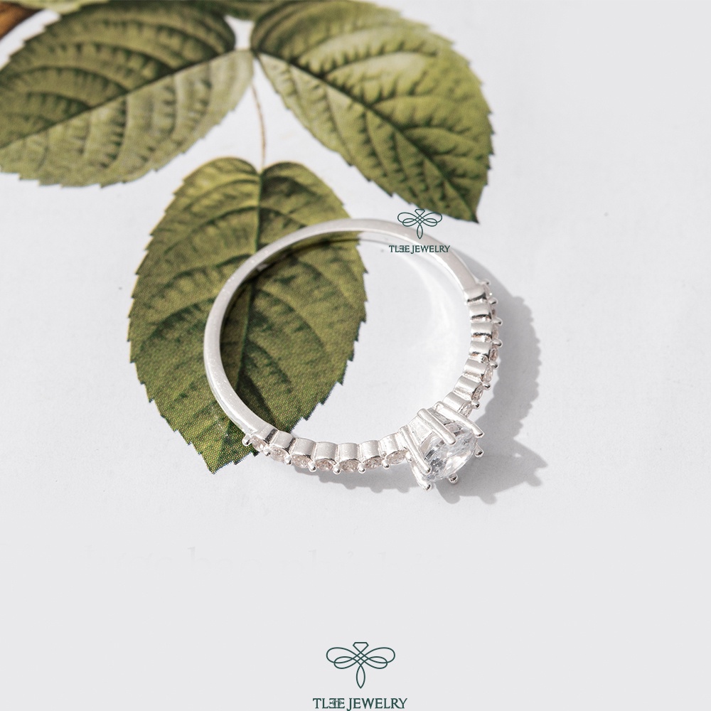 Nhẫn bạc nữ TLEE ổ đá sáu chấu viền 14 viên đá sang trọng TleeJewelry A0193