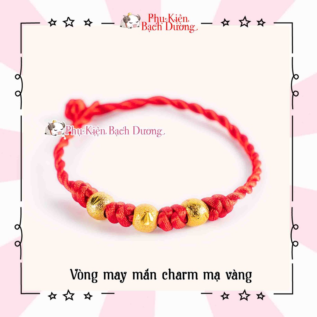 Vòng chỉ đỏ may mắn mix charm mạ vàng