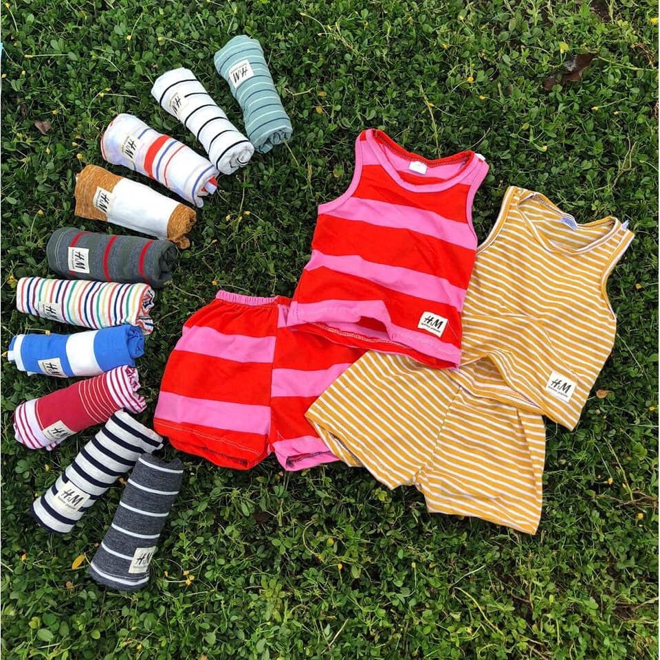 Bộ Ba Lỗ kẻ Sọc Thun Cotton 2c Cho Bé Trai, Bé Gái / Mẫu Hè Cực Mát, Vải Mềm Mịn, Thoáng Khí / Video, hình ảnh thật M01