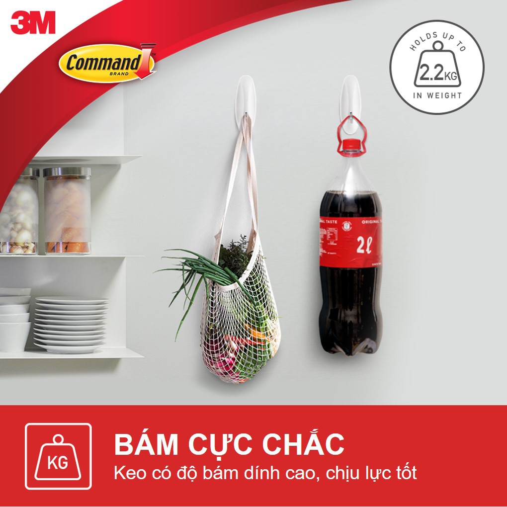 Móc dán tường đầu kim loại Command 3M vỉ 1 cái cỡ lớn chịu lực 2.2kg 17069