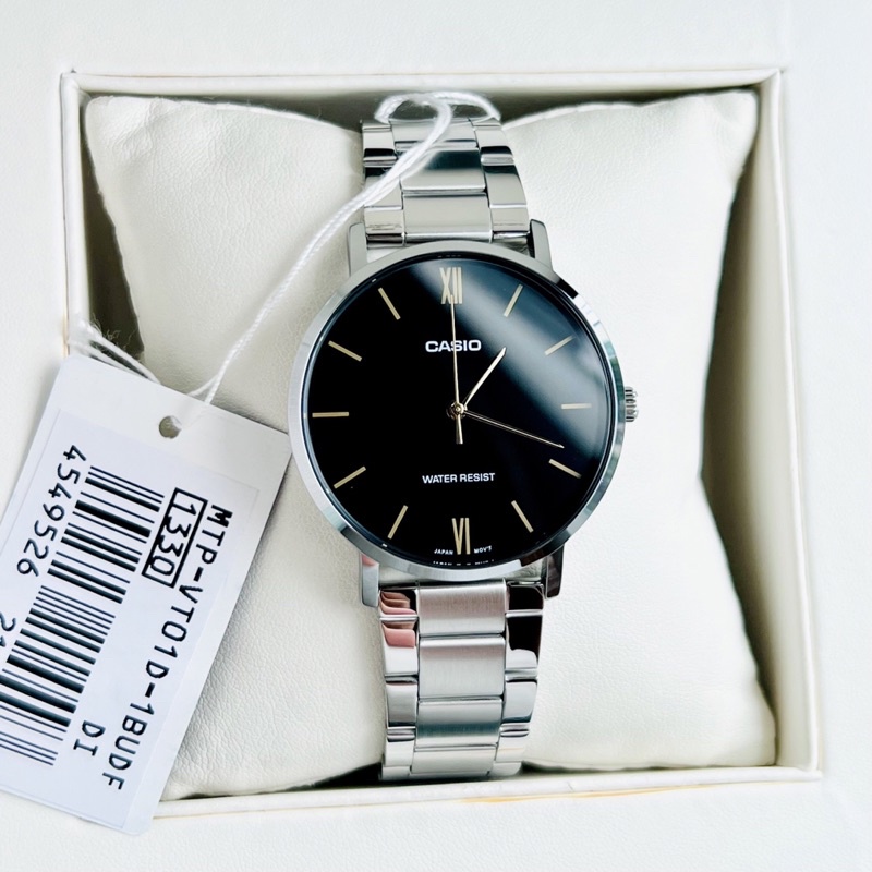 Đồng hồ đôi nam nữ dây thép Casio MTP LTP VT01D 1B