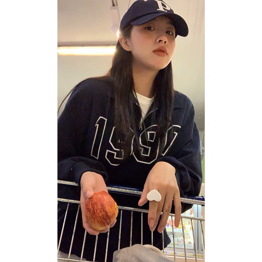 Áo Nỉ Cổ Cao 1990 Xám Xanh Khóa Kéo  Áo Sweater Nữ Polo Có Cổ form rộng tay bồng vintage, hoodie zip Ulzzang Mặc 2 Kiểu