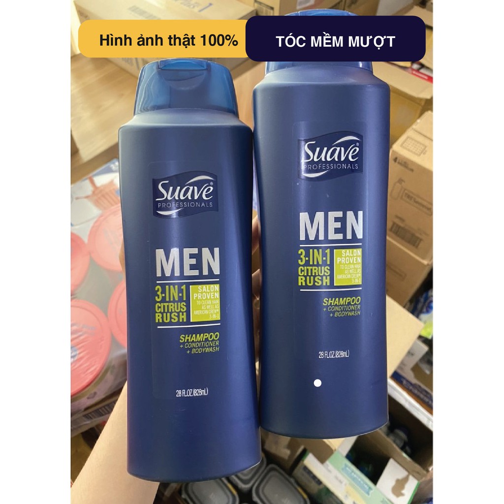 Sữa tắm nam Suave Professionals 3 in 1 (gội, xả, tắm) 828ml đem lại một mái tóc bóng mượt, một làn da tươi mát