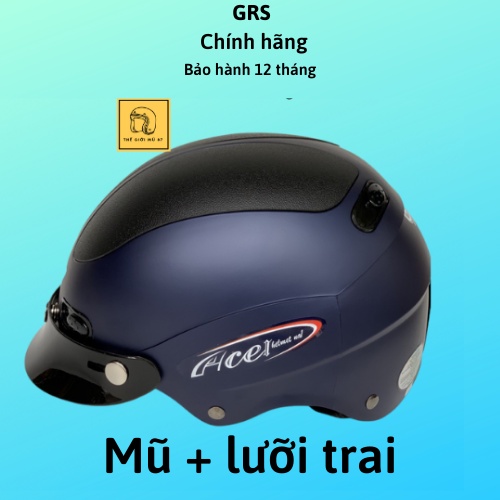 Mũ bảo hiểm nửa đầu GRS A102 lưỡi trai màu xanh than nhám, free size, bảo hành 1 năm, Thế Giới Mũ 87