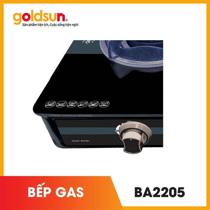 Bếp gas siêu tốc Goldsun BA2205 với thiết kế đơn giản, cấu tạo cơ bản, chất lượng bền bỉ giúp tiết kiệm gas