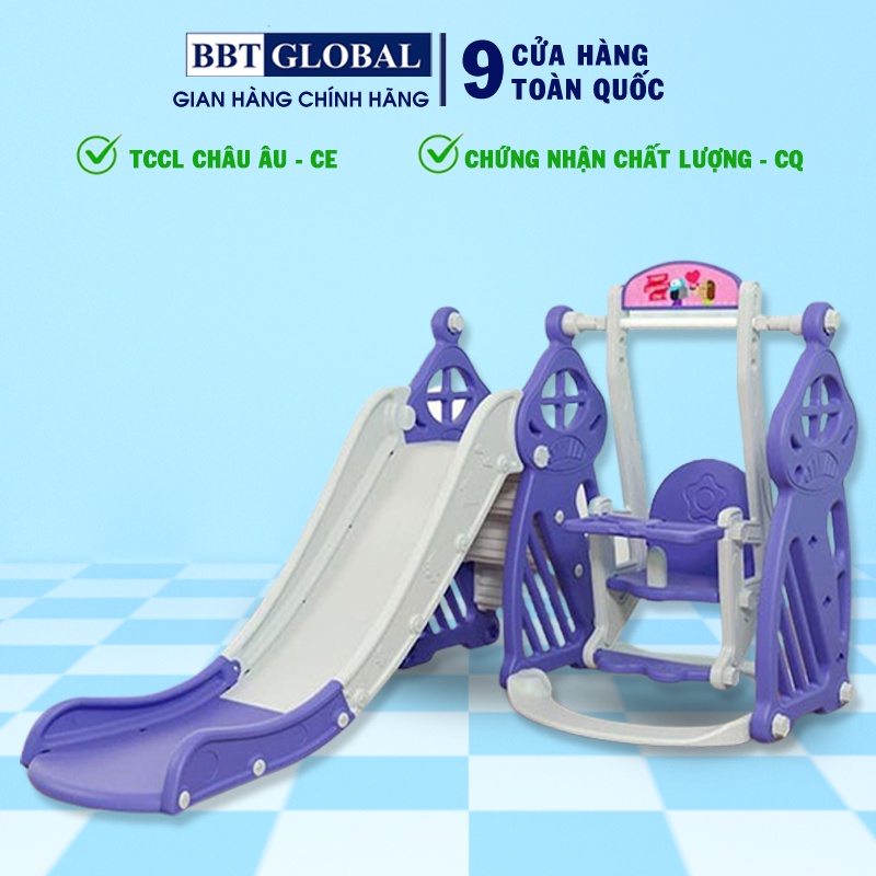Cầu trượt xích đu hình lâu đài máng dài cho bé BBT Global BSL301N