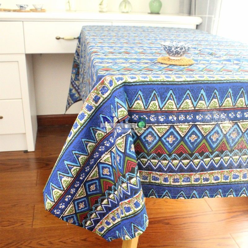 Khăn Trải Bàn Vải cotton Lanh In Họa Tiết Thổ Cẩm Kiểu Bohemian retro