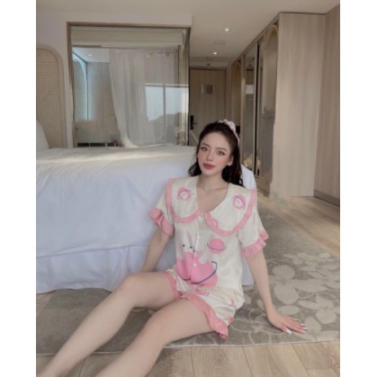 Bộ ngủ lụa tay ngắn quần đùi chất liệu latin (kèm video và ảnh thật) | BigBuy360 - bigbuy360.vn