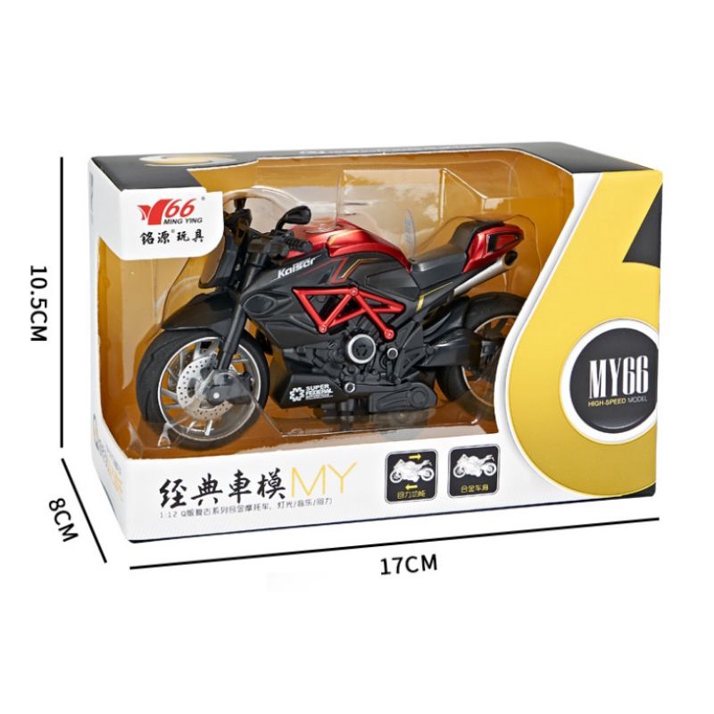 Mô hình đồ chơi moto bằng sắt có âm thanh đèn tỉ lệ 1:12