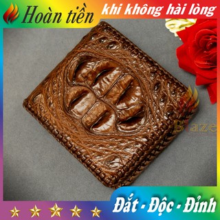 Ví Da Cá Sấu 2 Mặt Đan Viền Gù Cá Sấu - Bóp Da Cá Sấu Đan Viền Cao Cấp BLAZE | Ngang | Nâu