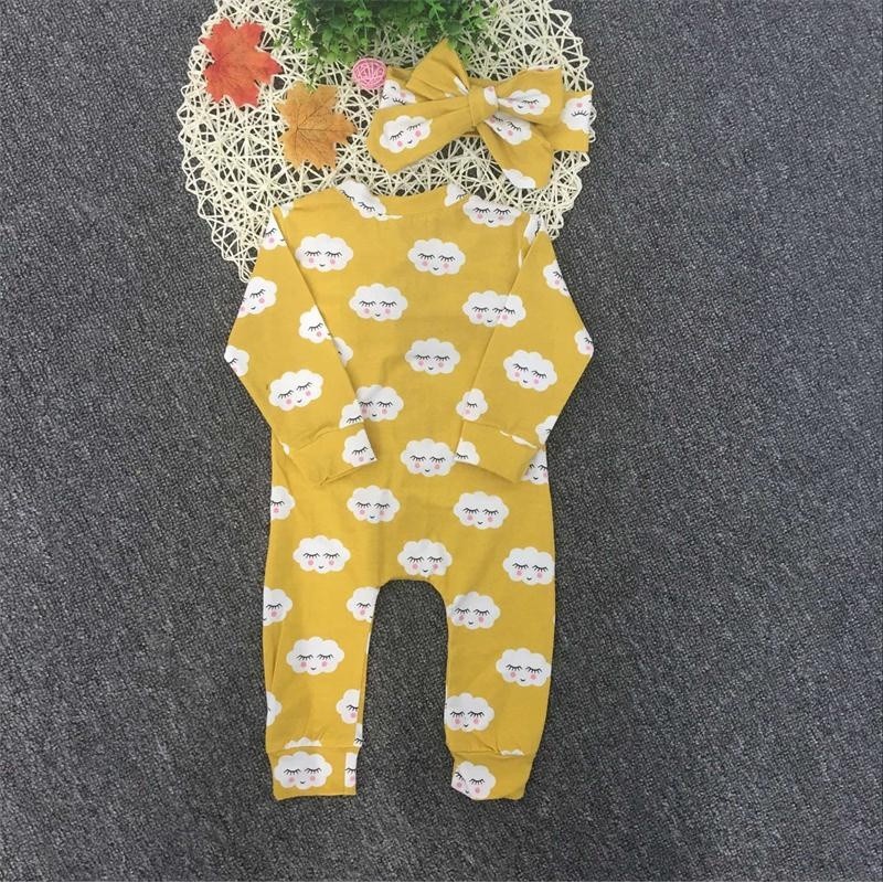 Bộ áo liền quần Mikrdoo chất liệu cotton kèm băng đô đáng yêu cho bé sơ sinh