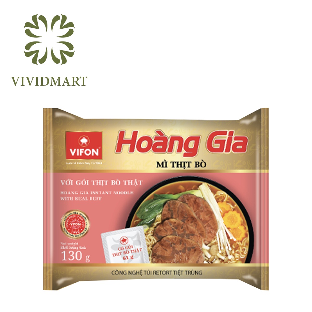 Góilẻ MÌ VIFON HOÀNG GIA MỚI 6 VỊ: THỊT BẰM, BÒ, HẢI SẢN CHUA CAY, LẨU THÁI TÔM, KIM CHI BÒ, LẨU CUA CAY –GÓI130G- VIFON