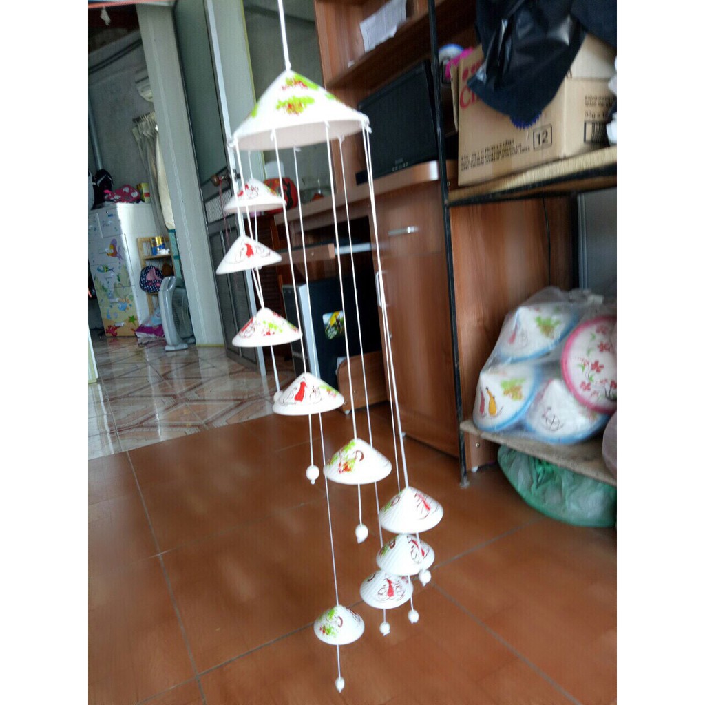Chuông Gió Gốm Sứ Bát Tràng  9 nón nhỏ và 1 nón to