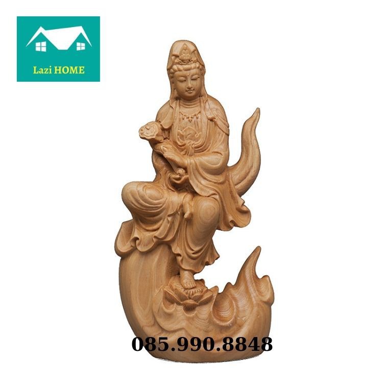 Tượng trang trí gỗ Hoàng Dương cao cấp, tượng phật phong thủy -M5 Phật bà ngồi trên ngọn lửa