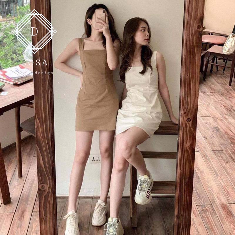 Váy đầm nữ 2 dây dáng ôm body Sexy Vintage- Váy đầm trơn phong cách Uzzlang chất cotton mềm mịn, thoáng mát Hot trend 21