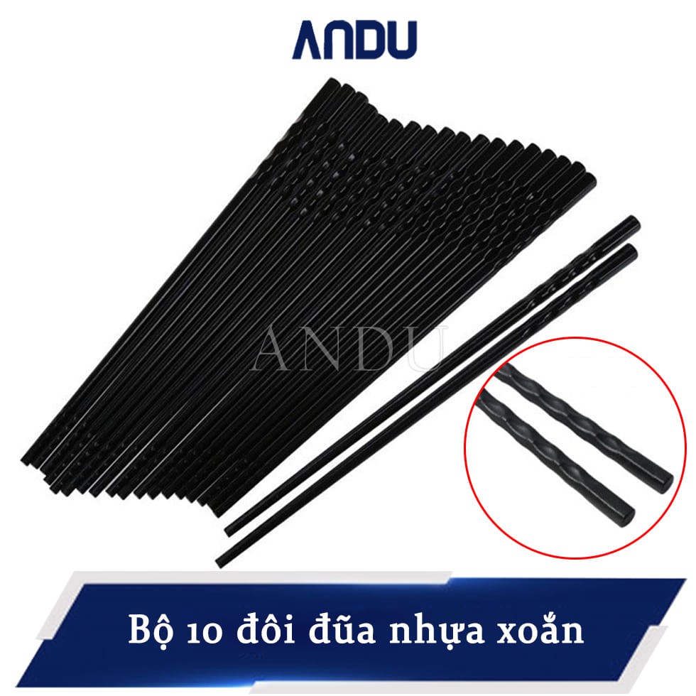 Bộ 10 Đôi Đũa Ăn Cơm Nhựa Xoắn Dài 22.6Cm, Đũa Không Nấm Mốc,Chịu Nhiệt tốt