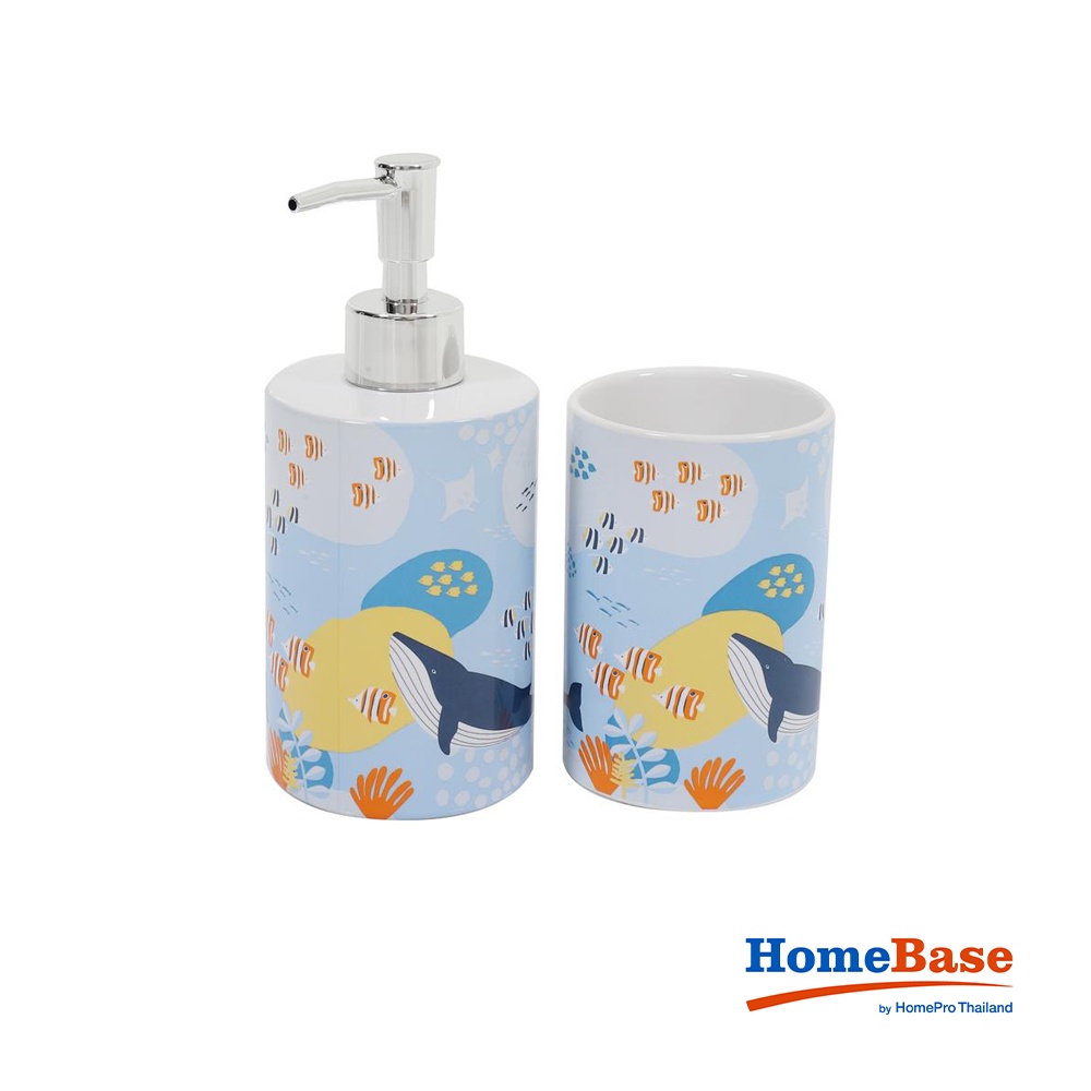 HomeBase MOYA Bộ đồ dùng nhà tắm 2 món bằng gốm CE2813AA-2 W7,5xH12,5xD7,5 màu xanh dương